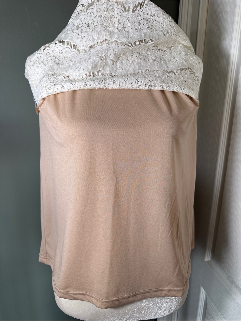 Rose & Olive Ivory Lace Mock Neck Sleeveless Blouse Size M Lined - Picture 6 of 7